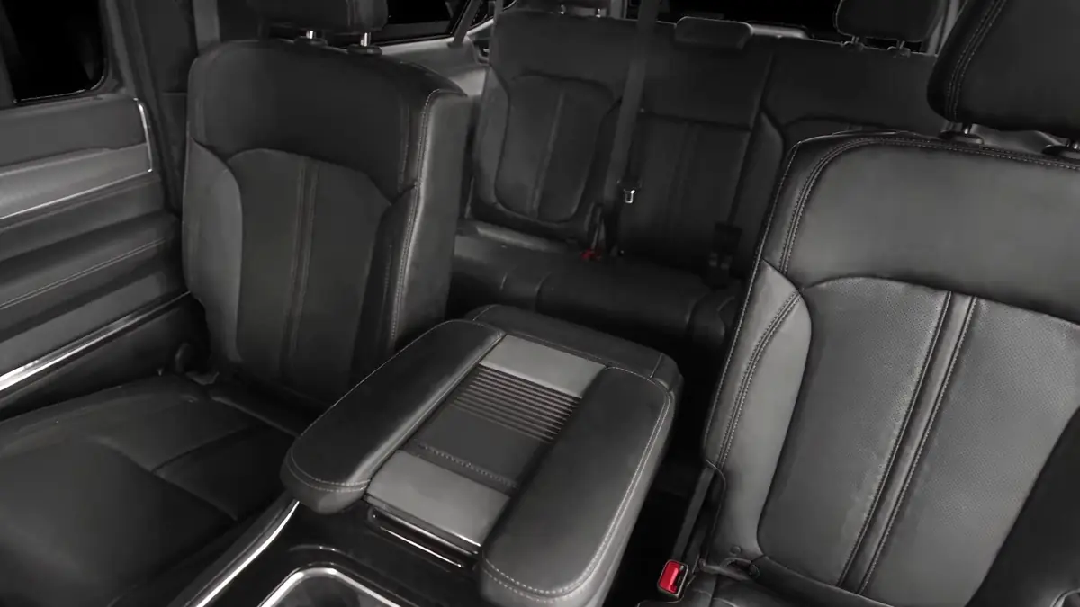 Black leather captain's chairs in the second row of a Jeep Wagoneer